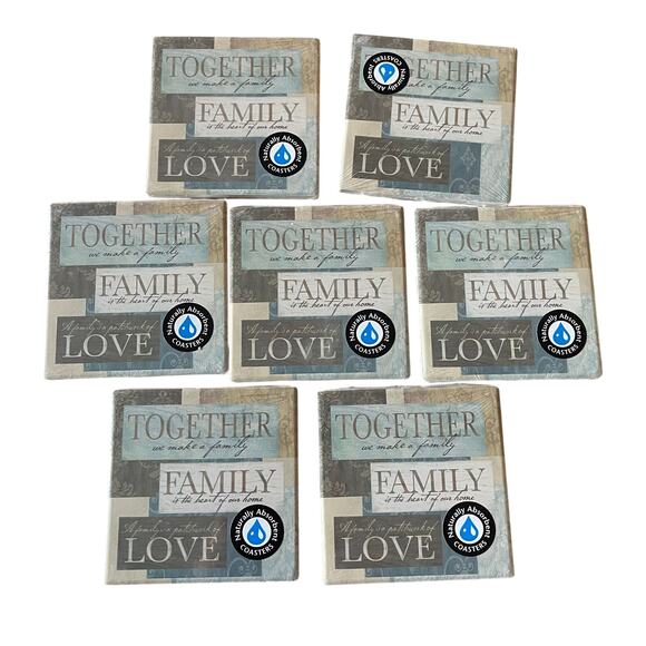 Life Is Beautiful‎ Family Love Coasters Set of Seven Naturally Absorption - Picture 1 of 4